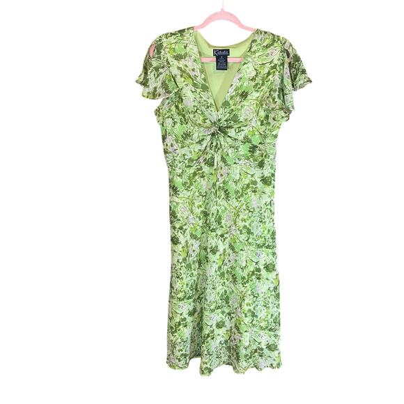 K Studio Green Floral Twist Waist Midi Dress Flutter Sleeve Size 14 Y2K fairy - Picture 1 of 8